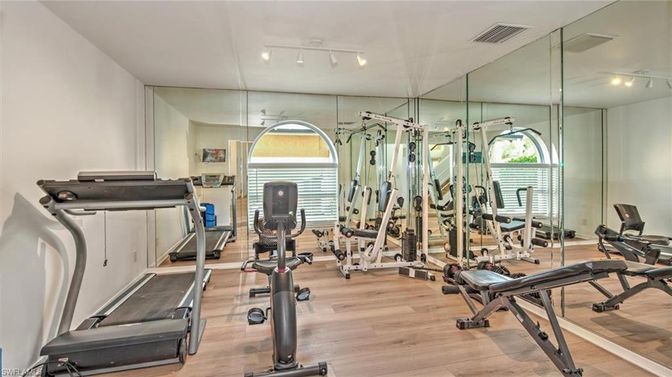 Fitness Equipment, Gym, Interior, Wood Texture Flooring