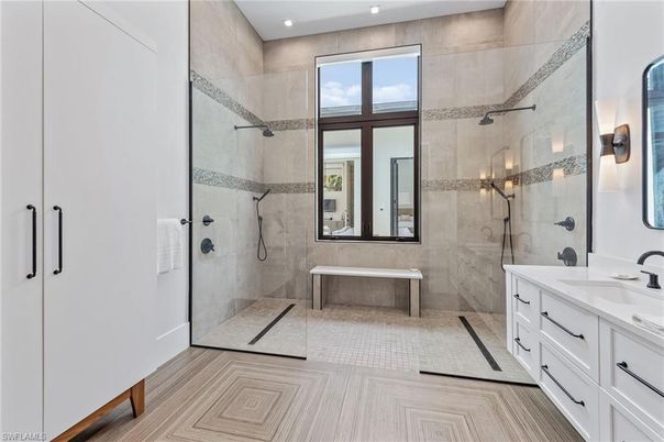 Bathroom, Dual Sink Vanities, Glass Shower, Interior, Recessed Lighting