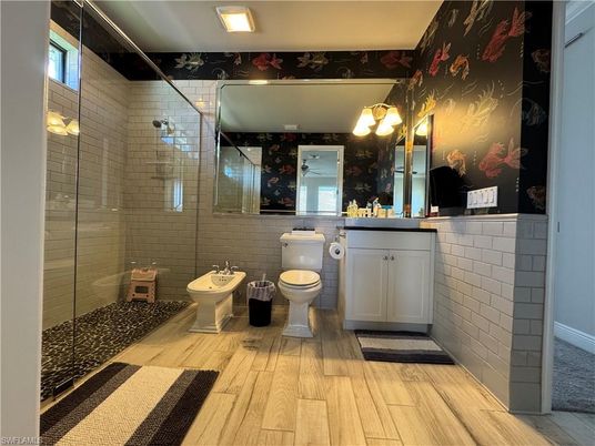 Bathroom, Glass Shower, Interior, Wood Texture Flooring