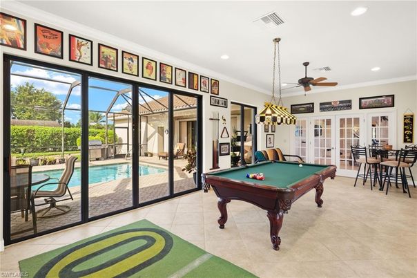 Billiard Table, Game Room, Glass Ceilings, Interior, Pendant Lights, Pool, Recessed Lighting, Sun Room