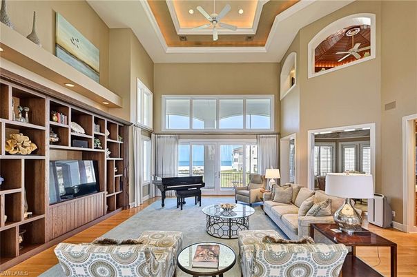 Interior, Living room, Piano, Recessed Lighting, Wood Texture Flooring