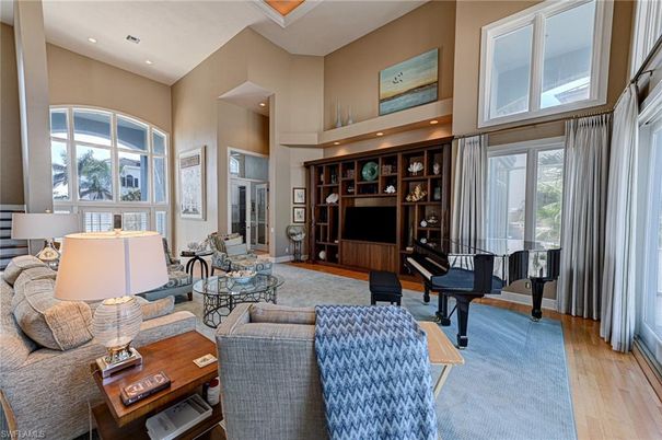 Interior, Living room, Piano, Recessed Lighting, Wood Texture Flooring
