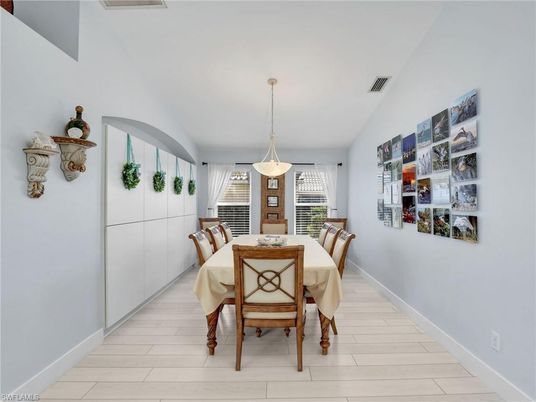 Dining room, Interior, Pendant Lights, Wood Texture Flooring