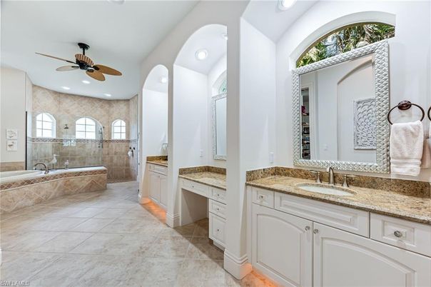 Bathroom, Dual Sink Vanities, Glass Shower, Interior, Recessed Lighting