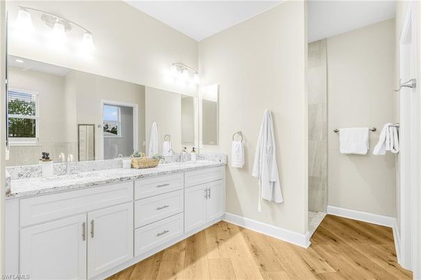 Bathroom, Dual Sink Vanities, Interior, Wood Texture Flooring