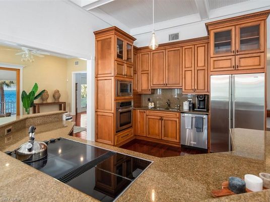 Interior, Kitchen, Pendant Lights, Stainless Steel Appliances, Water, Wood Texture Flooring