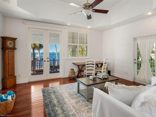 Dining room, Interior, Living room, Recessed Lighting, Water, Wood Texture Flooring