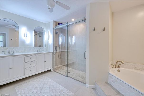 Bathroom, Dual Sink Vanities, Glass Shower, Interior, Recessed Lighting