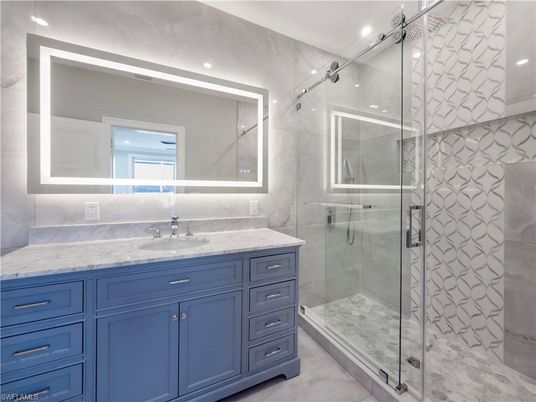 Bathroom, Glass Shower, Interior, Recessed Lighting