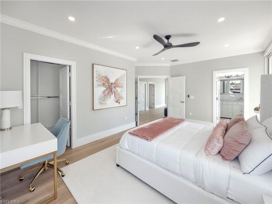Bedroom, Interior, Recessed Lighting, Wood Texture Flooring