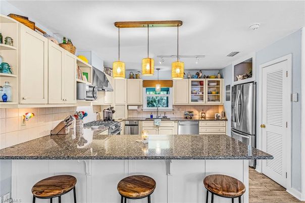 Interior, Kitchen, Pendant Lights, Stainless Steel Appliances, Wood Texture Flooring