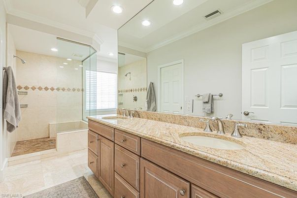 Bathroom, Dual Sink Vanities, Glass Shower, Interior, Recessed Lighting