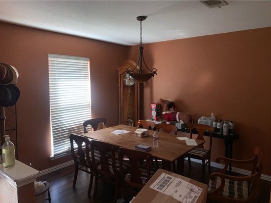 Dining room, Interior, Pendant Lights, Wood Texture Flooring