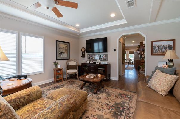 Interior, Living room, Recessed Lighting, Wood Texture Flooring