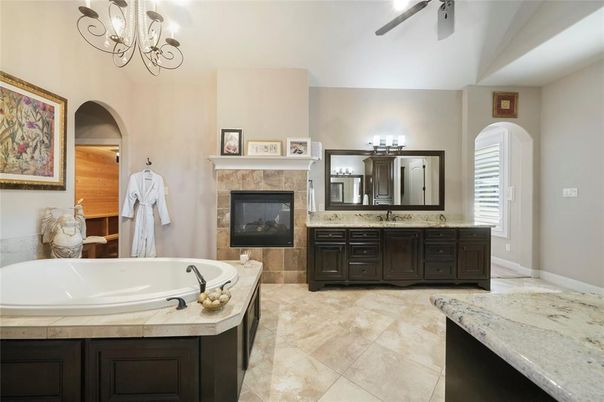 Bathroom, Chandelier, Dual Sink Vanities, Fireplace, Interior