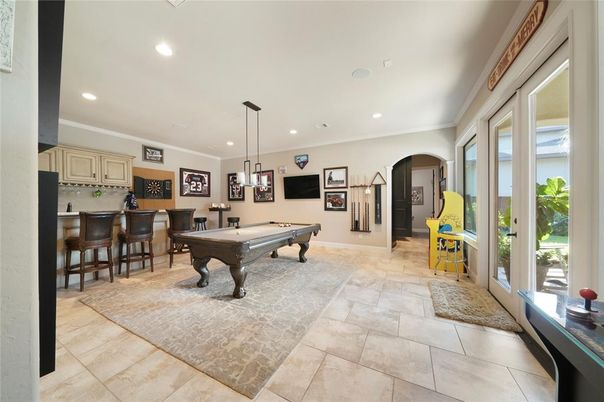 Billiard Table, Game Room, Interior, Pendant Lights, Recessed Lighting