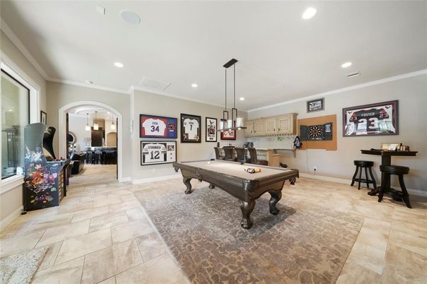 Billiard Table, Game Room, Interior, Pendant Lights, Recessed Lighting
