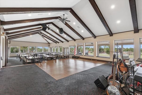 Dining room, Fitness Equipment, Interior, Recessed Lighting, Wooden Beams, Wood Texture Flooring