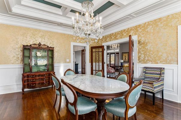 Chandelier, Dining room, Interior, Wood Texture Flooring