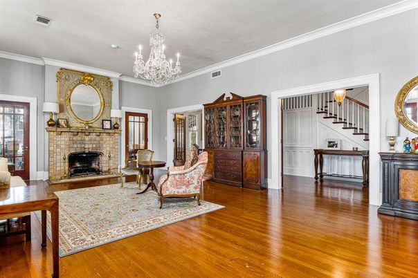 Chandelier, Fireplace, Interior, Wood Texture Flooring