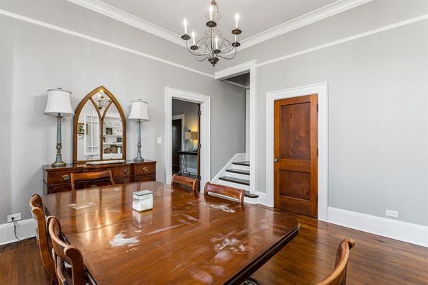 Chandelier, Dining room, Interior, Wood Texture Flooring