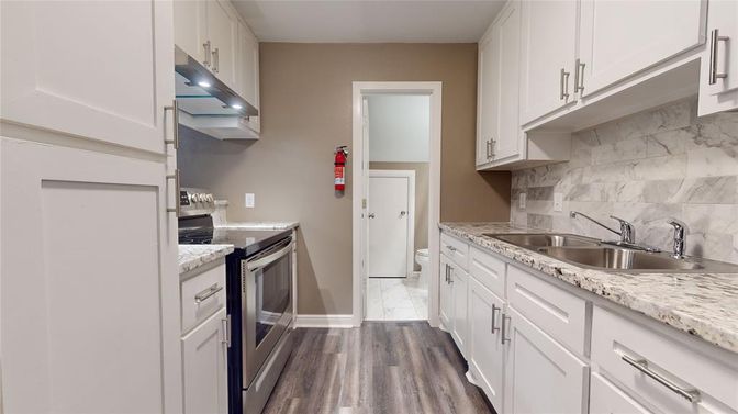 Interior, Kitchen, Marble, Marble Walls, Wood Texture Flooring
