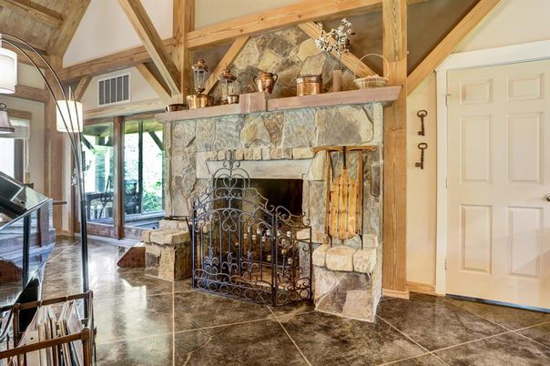 Fireplace, Interior, Wooden Beams