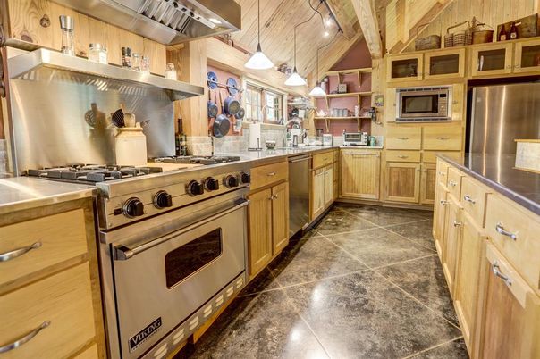 Interior, Kitchen, Pendant Lights, Stainless Steel Appliances, Wooden Beams, Wooden Ceilings