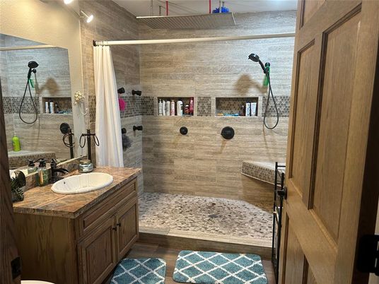 Bathroom, Dual Sink Vanities, Interior, Wood Texture Flooring