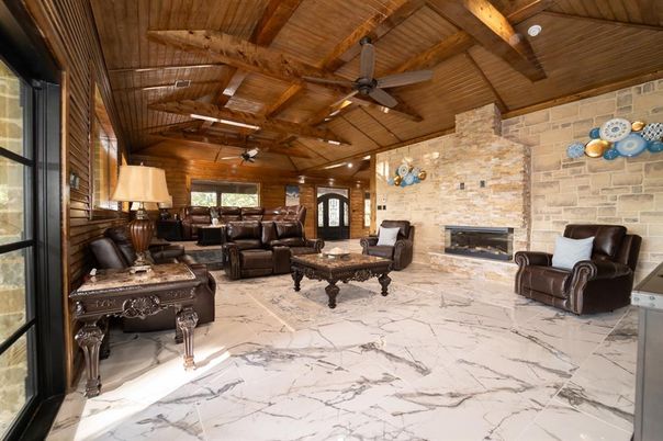 Fireplace, Interior, Living room, Marble, Stone Walls, Wooden Beams, Wooden Ceilings