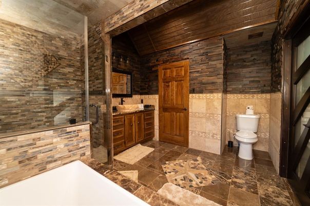 Bathroom, Glass Shower, Interior, Wooden Walls