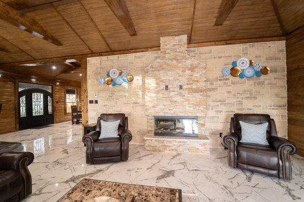 Fireplace, Interior, Marble, Stone Walls, Wooden Beams, Wooden Ceilings, Wooden Walls