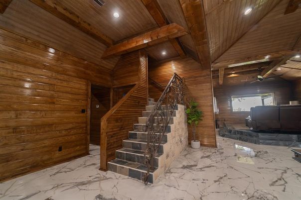 Interior, Marble, Recessed Lighting, Wooden Beams, Wooden Ceilings, Wooden Walls