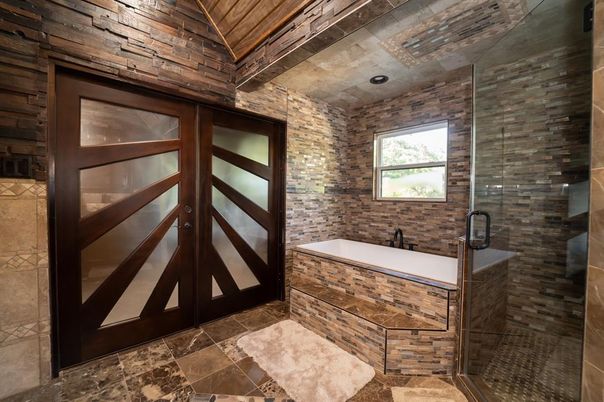 Bathroom, Glass Shower, Interior, Stone Walls