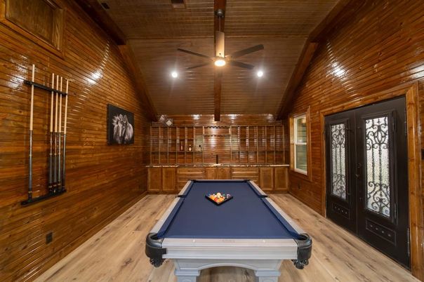 Billiard Table, Game Room, Interior, Recessed Lighting, Wooden Beams, Wooden Ceilings, Wood Texture Flooring, Wooden Walls