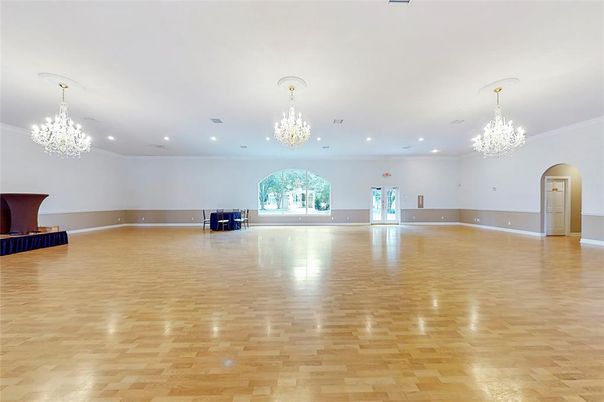 Chandelier, Empty room, Interior, Recessed Lighting, Wood Texture Flooring