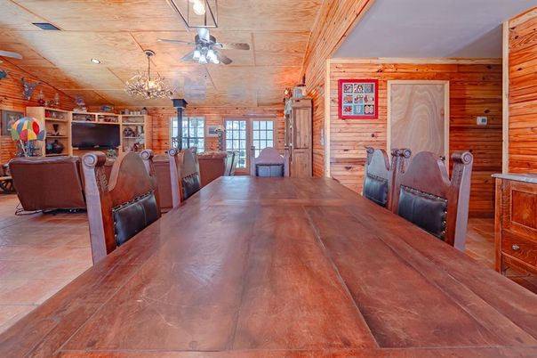 Dining room, Interior, Living room, Recessed Lighting, Wooden Walls