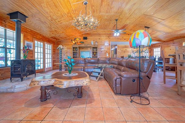 Fireplace, Interior, Living room, Pendant Lights, Stone Walls, Wooden Ceilings, Wooden Walls