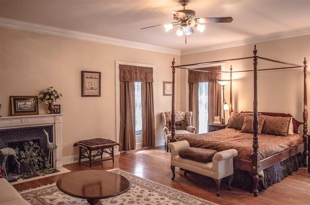 Bedroom, Fireplace, Interior, Wood Texture Flooring