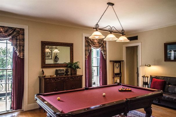 Billiard Table, Game Room, Interior, Pendant Lights, Wood Texture Flooring