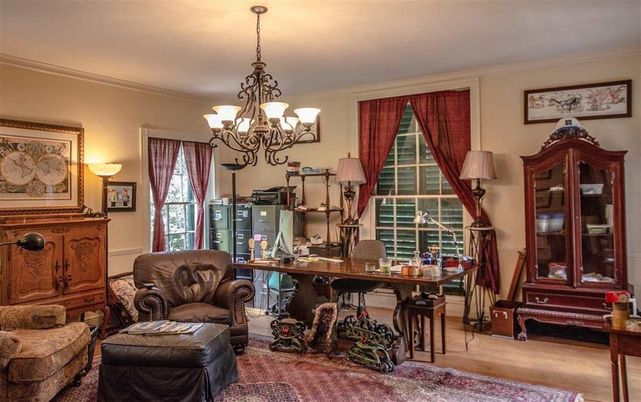 Chandelier, Home Office, Interior, Wood Texture Flooring