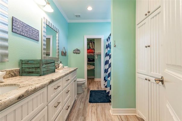 Bathroom, Interior, Recessed Lighting, Wood Texture Flooring
