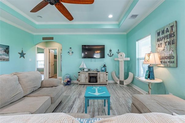Bedroom, Interior, Living room, Recessed Lighting, Wood Texture Flooring