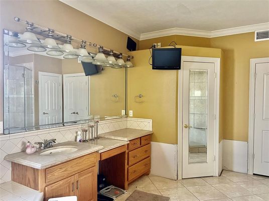 Bathroom, Dual Sink Vanities, Glass Shower, Interior, Tile Countertops