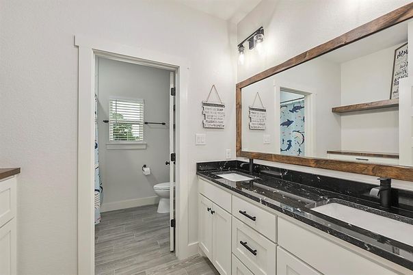 Bathroom, Dual Sink Vanities, Interior, Wood Texture Flooring