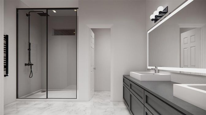 Bathroom, Glass Shower, Interior, Marble