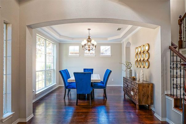 Chandelier, Dining room, Interior, Wood Texture Flooring