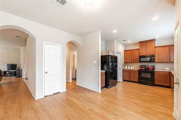 Interior, Kitchen, Recessed Lighting, Wood Texture Flooring