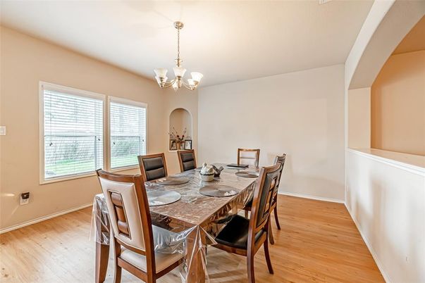 Chandelier, Dining room, Interior, Wood Texture Flooring