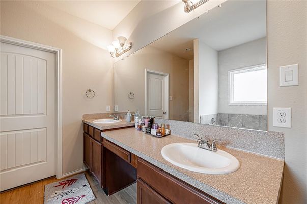 Bathroom, Dual Sink Vanities, Interior, Wood Texture Flooring
